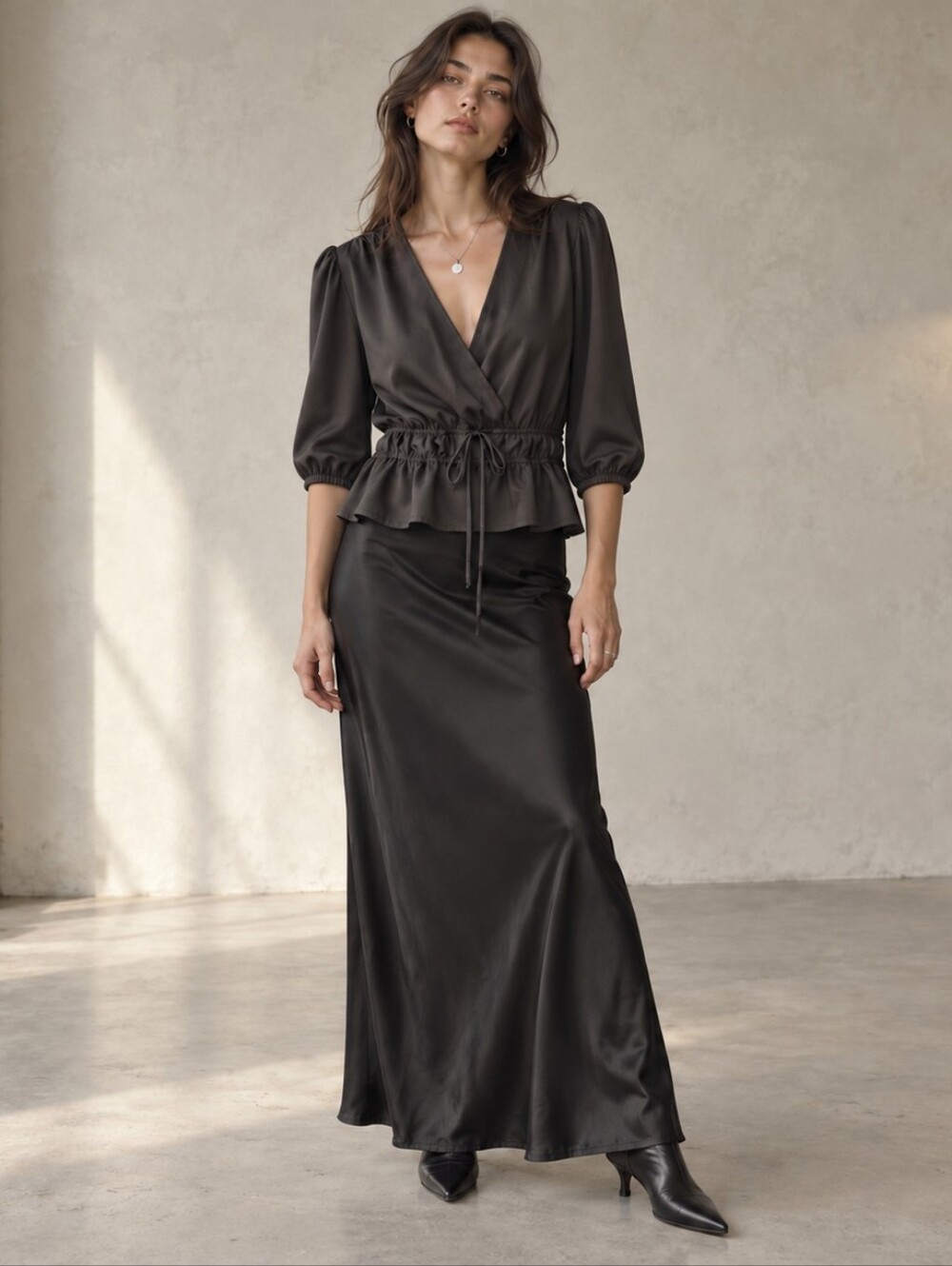 Papaya Black Faux Wrap Top Cropped Sheer Ruched Retro Whimsigoth Size Large
